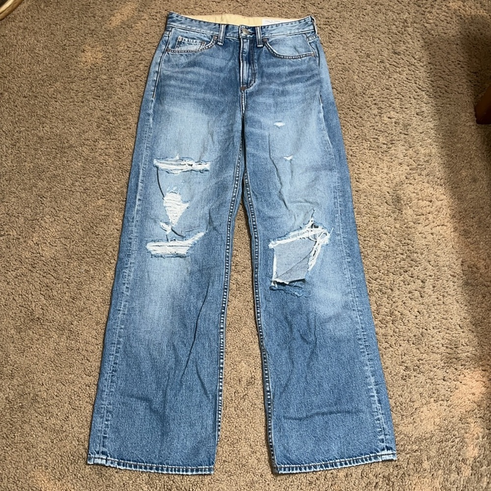 rag & bone Light Blue Distressed Wide Leg Jeans - Picture 3 of 8